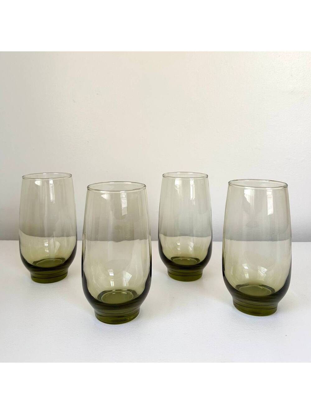 Vintage Libbey Smoke Green Glasses Set of 2 Heavy Base Olive Gray Tumblers 70s